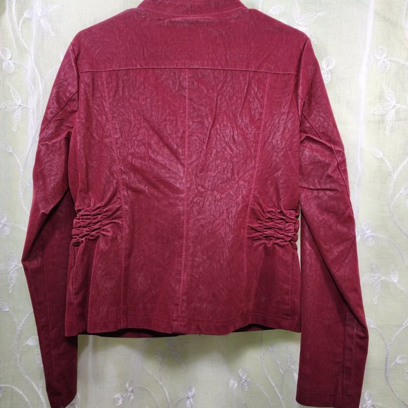 Red Faux Leather Jacket, Fitted , w/ Gold Embellishments . Soft Lining. Small. - Picture 6 of 9